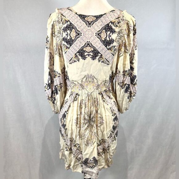 Free People oversized ivory boho empire waist flowy tunic top w/ pockets size XS - Picture 8 of 13